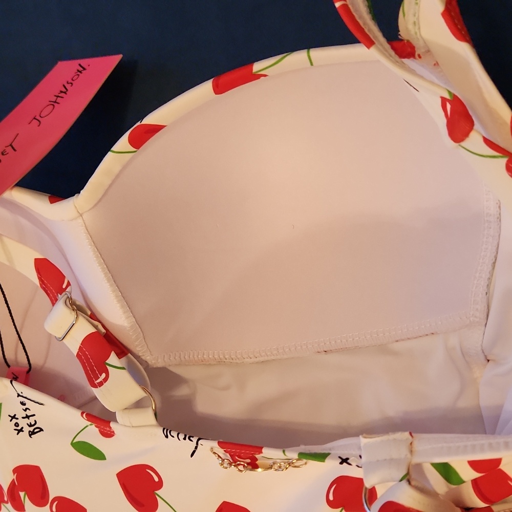 Betsey Johnson White and Red Cherry Print One Piece Swimsuit Small Size Push Up - Picture 11 of 14